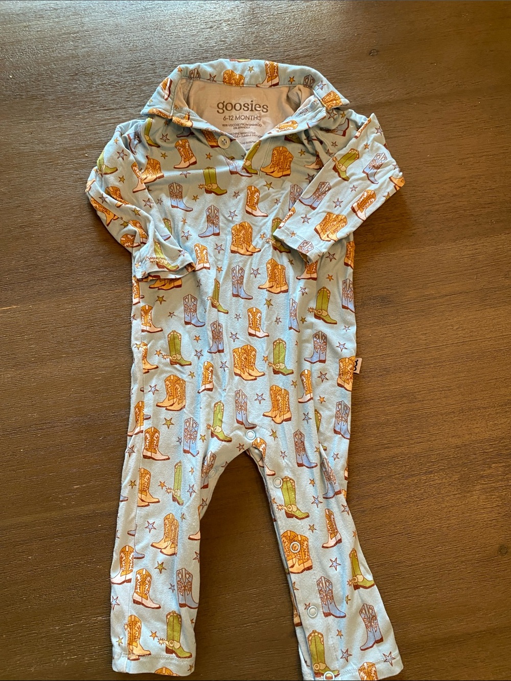 Light Blue Cowboy Boot Print Baby One-Piece